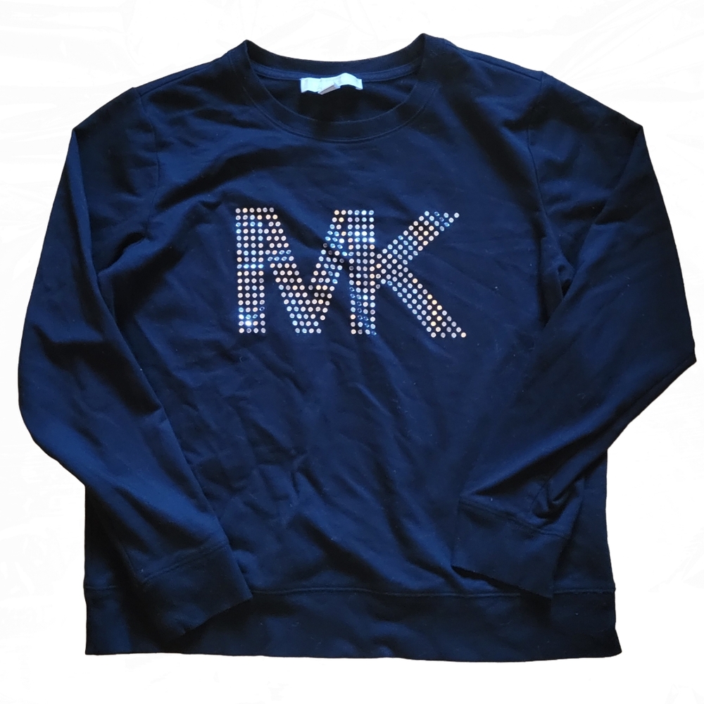 Michael Kors Black Pullover Sweatshirt with Silver MK Logo - Small